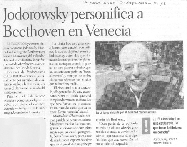 Jodorowsky personifica a Beethoven en Venecia