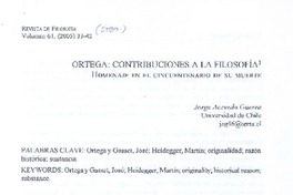Ortega: contribuciones a la filosofía