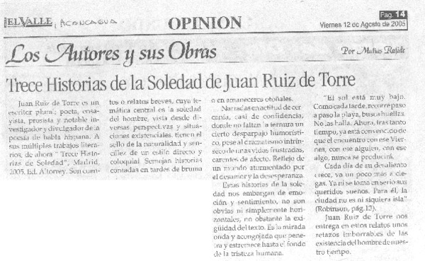 Trece historias de la soledad de Juan Ruiz de Torre.