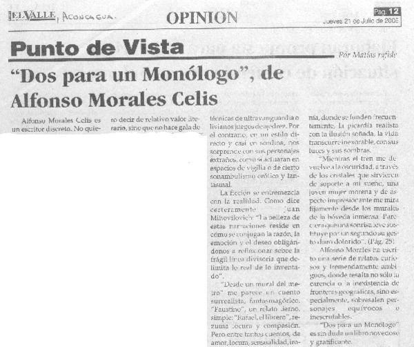 "Dos para un monólogo", de Alfonso Morales Celis.