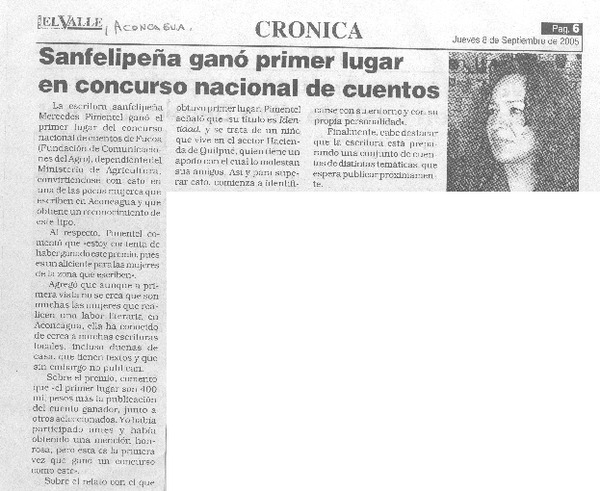 Sanfelipeña ganó primer lugar en concurso nacional de cuentos.