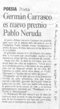 Germán Carrasco es nuevo premio Pablo Neruda.