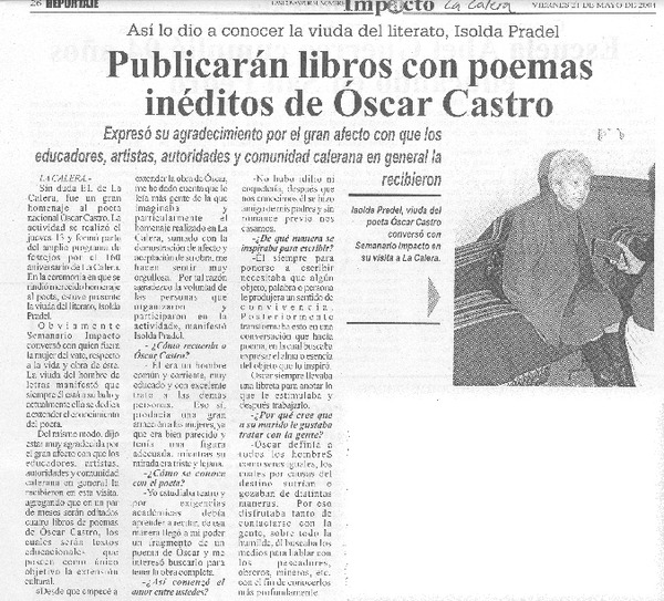 Publicarán libros con poemas inéditos de Oscar Castro