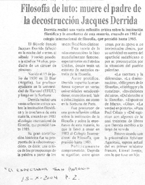 Filosofía de luto: muere el padre de la deconstrucción Jacques Derrida