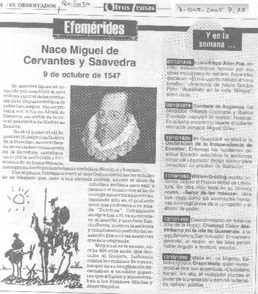 Nace Miguel de Cervantes y Saavedra.