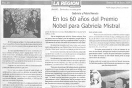 En los 60 años del Premio Nobel para Gabriela Mistral.