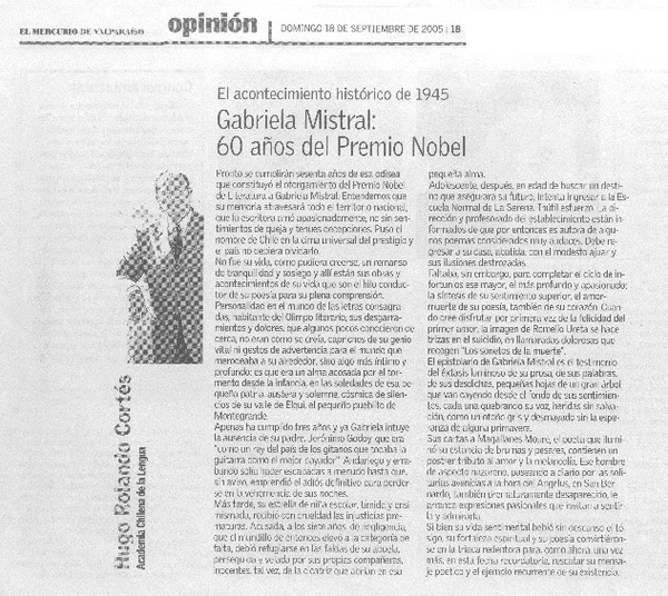 Gabriela Mistral: 60 años del Premio Nobel.