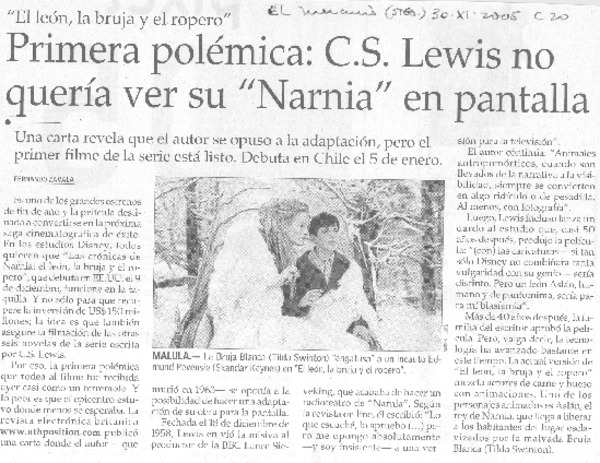 Primera polémica: C. S. Lewia no quería vre su "Narnia" en pantalla