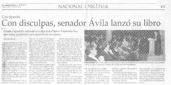 Con disculpas, senador Avila lanzó su libro.