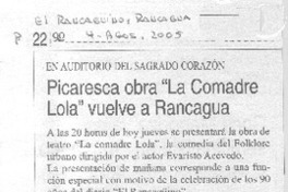 Picaresca obra "La comadre Lola" vuelve a Rancagua.