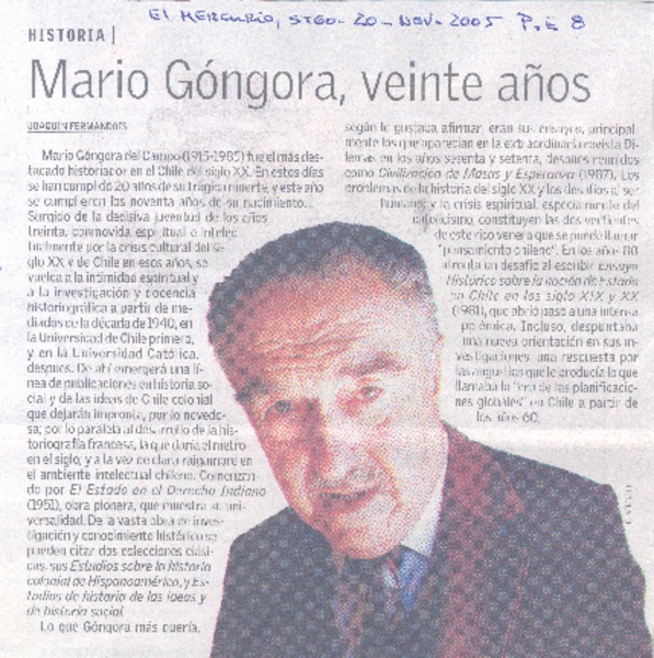 Mario Góngora, veinte años.