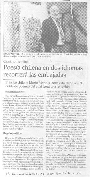 Goethe Institut : poesía chilena en dos idiomas recorrerá las embajadas