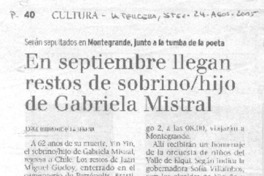 En septiembre llegan restos de sobrinohijo de Gabriela Mistral