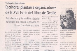 Ya hay dos deserciones : escritores plantan a organizadores de la XVII Feria del Libro de Ovalle
