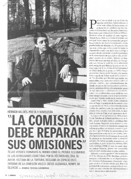 Hernán Valdés, poeta y novelista : "La Comisión debe reparar sus omisiones" [entrevista]