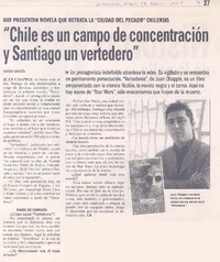 Hoy presentan novela que retrata la "Ciudad del pecado" chilensis : "Chile es un campo de concentración y Santiago un vertedero"