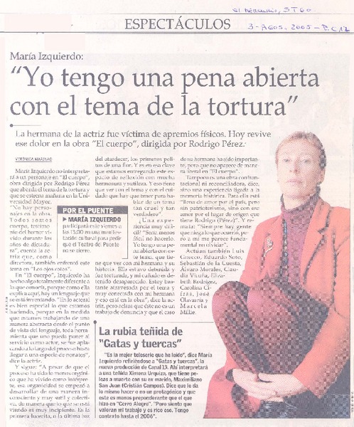 María Izquierdo : "Yo tengo una pena abierta con el tema de la tortura"