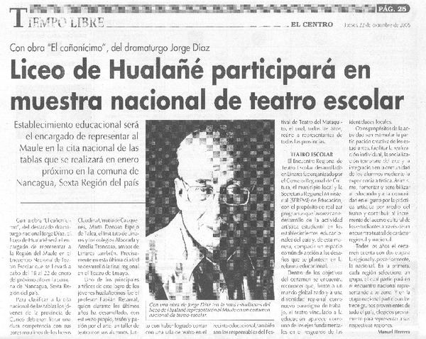 Liceo de Hualañé participará en muestra nacional de teatro escolar