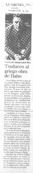 Traducen al griego obra de Hahn.