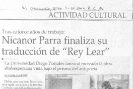 Nicanor Parra finalizará su traducción de "Rey Lear".