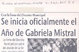 Con la firma del Decreto Municipal : se inicia oficialmente el Año de Gabriela Mistral