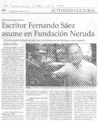 Escritor Fernando Sáez asume en Fundación Neruda