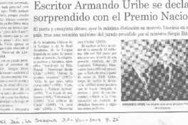 Escritor Armando Uribe se declara sorprendido con el Premio Nacional.