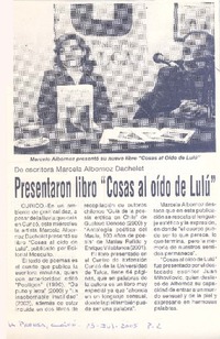 De escritora Marcela Albornoz Dachelet presentaron libro "Cosas al oído de Lulú"