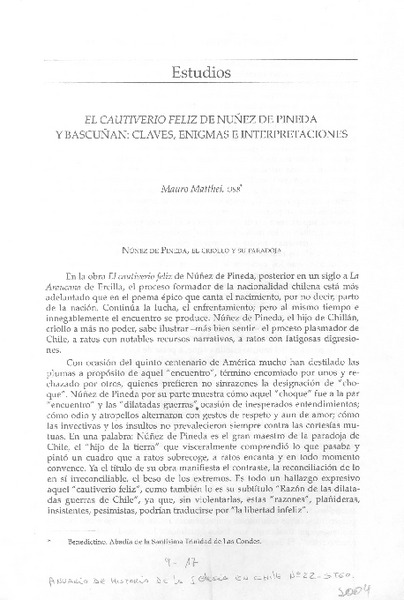 El Cautiverio Feliz de Núñez de Pineda y Bascuñán: claves, enigmas e interpretaciones.