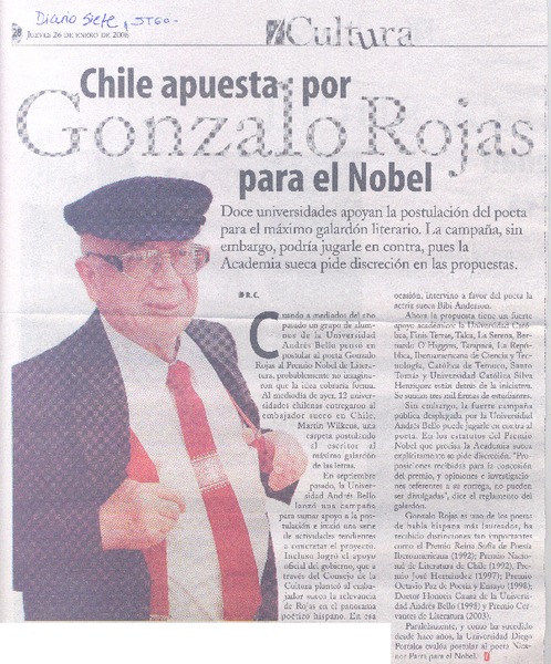 Chile apuesta por Gonzalo Rojas para el Nobel.