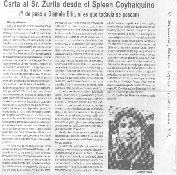 Carta al Sr. Zurita desde el Splenn Coyhaiquino.