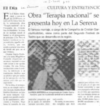 Obra "Terapia nacional" se presenta hoy en La Serena