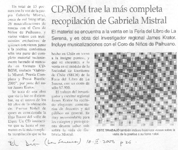 CD-ROM trae la más completa recopilación de Gabriela Mistral