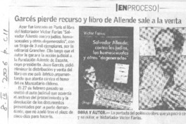 Garcés pierde recurso y libro de Allende sale a la venta