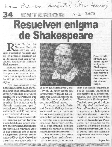 Resuelven enigma de Shakespeare
