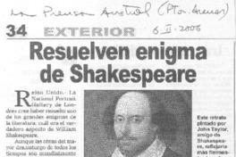 Resuelven enigma de Shakespeare
