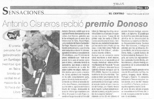 Antonio Cisneros recibió Premio Donoso