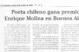 Poeta chileno gana premio Enrique Molina en Buenos aires