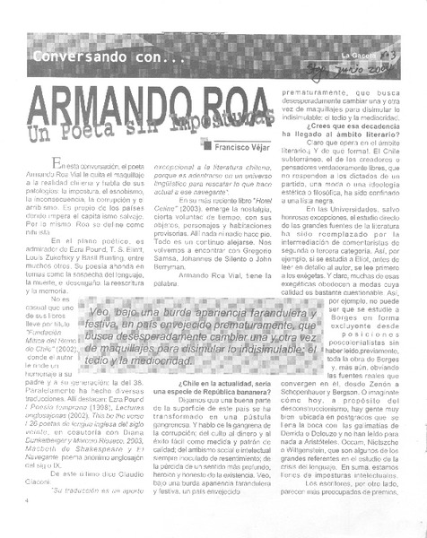 Conversando con -- Armando Roa : un poeta sin imposturas