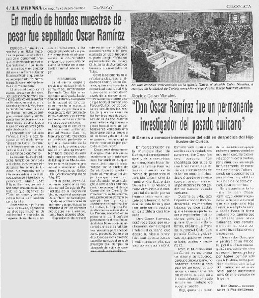 "Don Oscar Ramírez fue un permanente investigador del pasado curicano".