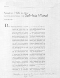 Neruda en el Valle de Elqui y otros encuentros con Gabriela Mistral