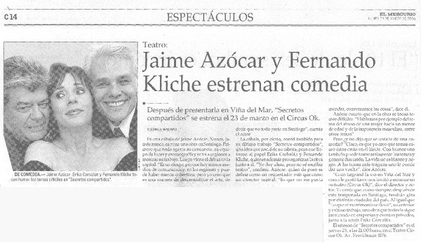Jaime Azócar y Fernando Kliche estrenan comedia