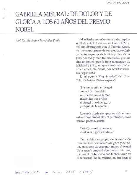 Gabriela Mistral: de dolor y de gloria a los 60 años del Premo Nobel