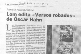 Lom edita "Versos robados" de Oscar Hahn.