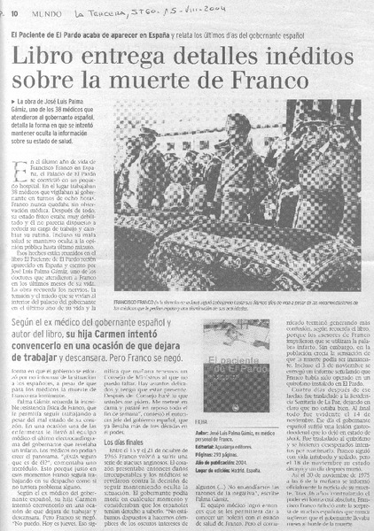 Libro entrega detalles inéditos sobre la muerte de Franco.