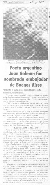 Poeta argentino Juan Gelman fue nombrado embajador de Buenos Aires