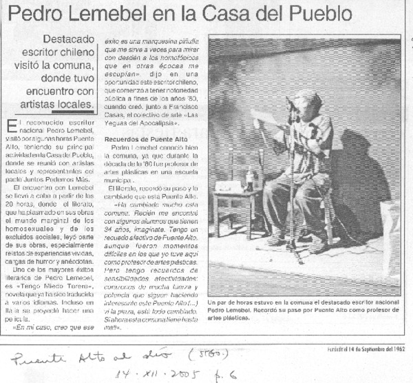 Pedro Lemebel en la Casa del Pueblo