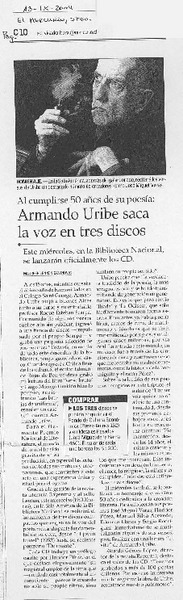 Al cumplirse 50 años de su poesía: Armando Uribe saca la voz en tres discos