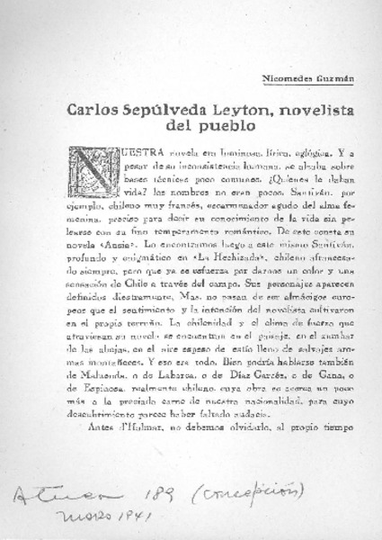 Carlos Sepúlveda Leyton, novelista del pueblo
