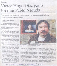 Víctor Hugo Díaz ganó Premio Pablo Neruda